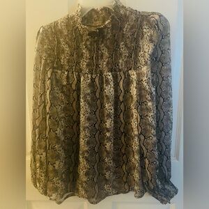Joie Brown Ruffled Long Sleeve Mandarin Collar Blouse